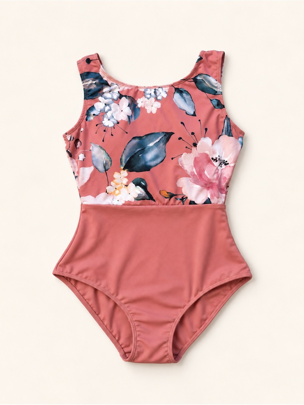 Women’s One-Piece in Dusty Rose and Floral Print / Swim suit / Dance Leotard